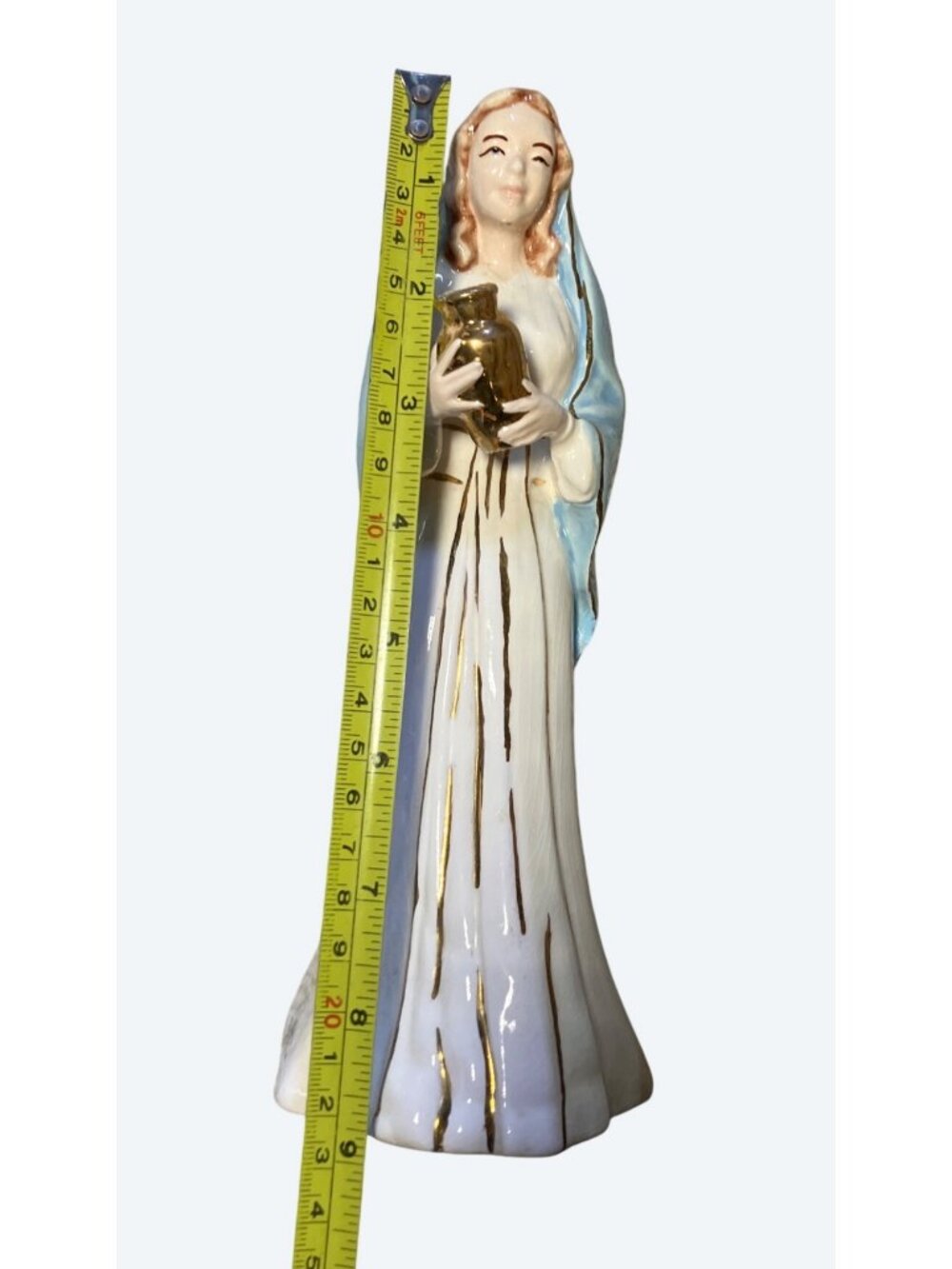 Lady Madonna Ceramic Figurine 9.25" Tall Hand painted Gold Colored Trim - Picture 12 of 13